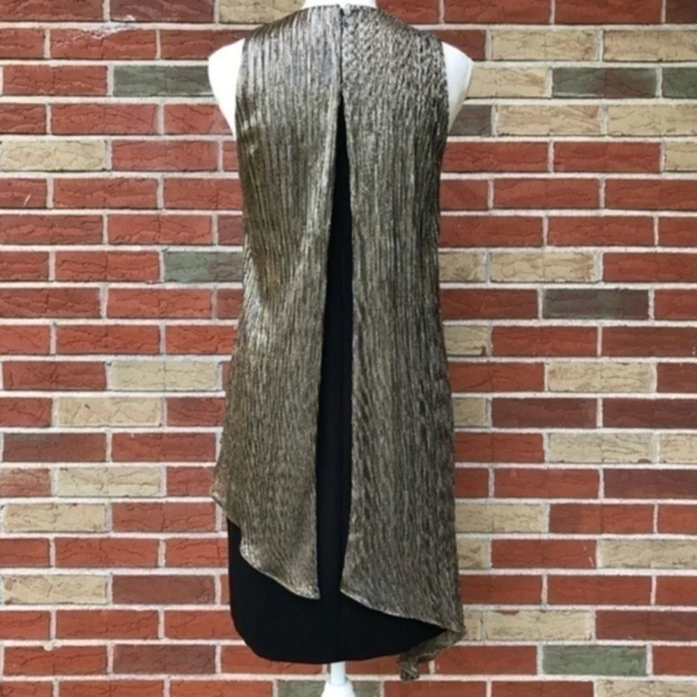 Tahari ASL Asymmetrical Black Gold Metallic Overlay Sleeveless Dress 👗 - Picture 7 of 11